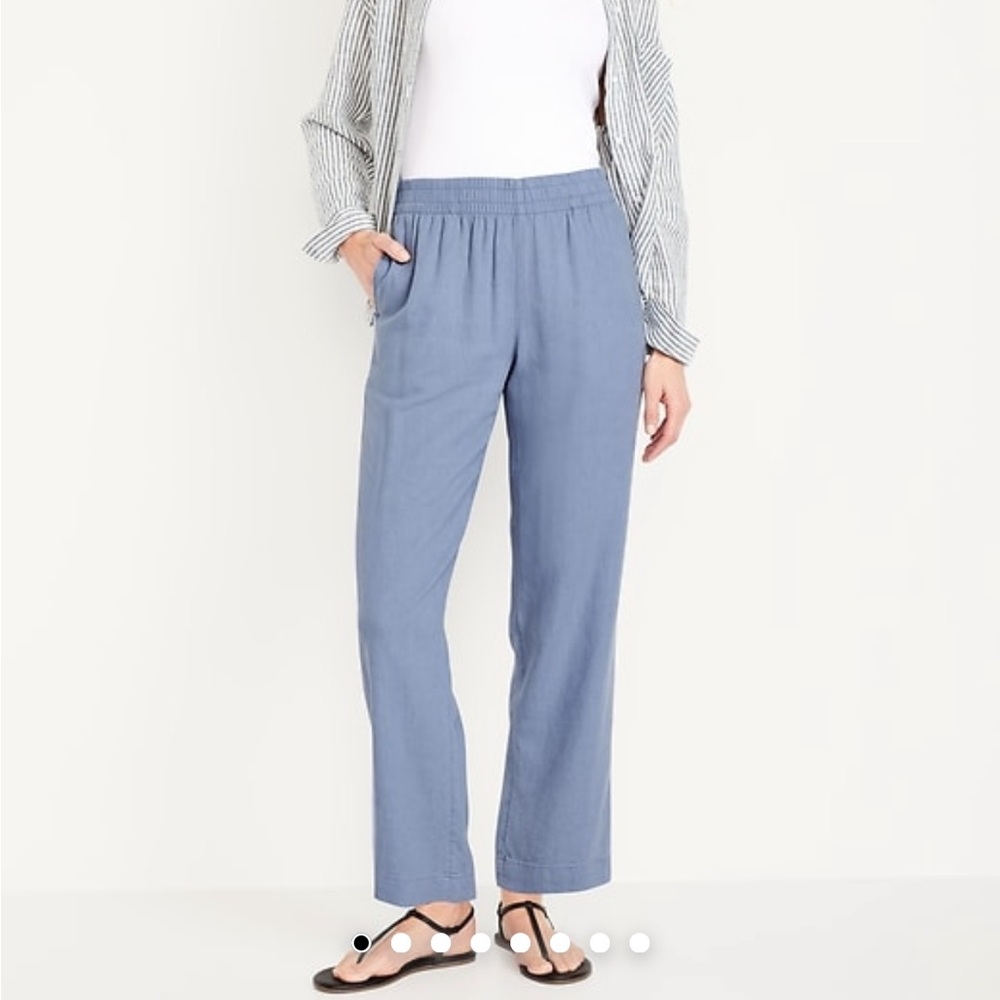 Old Navy High Waisted Linen Blend Straight Ankle Pants Blue Mount Shasta 2XL